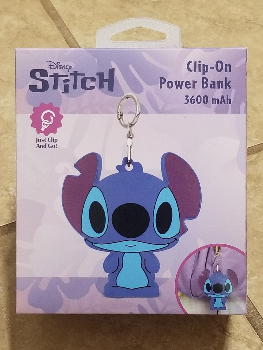 Disney Stitch 3600 mAh Clip-On Portable Power Bank